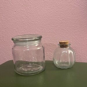 Set of Two Clear Glass Jars with Cork Lid